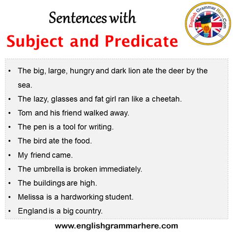 Sentences with Subject and Predicate, Subject and Predicate in a ...