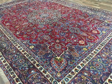 Semi-Antique Blue and Red Persian Mashad Oriental Large Area Rug 9'X13 ...