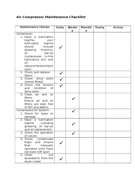 Air Compressor Maintenance Checklist | PDF | Chemical Engineering | Liquids