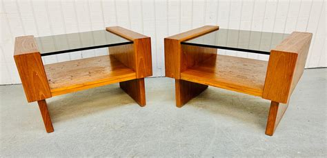 Vintage Danish Modern Teak Smoked Glass Side Tables at 1stDibs