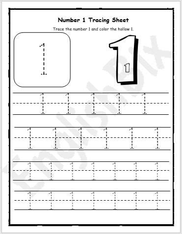 Number 1 Tracing Worksheet for Preschool - EnglishBix