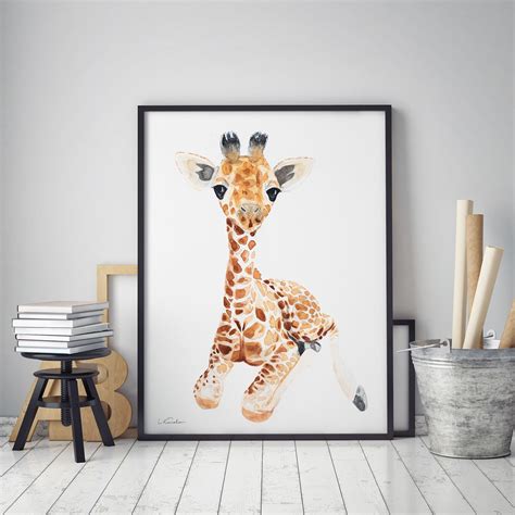 Baby Giraffe Watercolor Print, Baby Nursery Prints by Luke Kanelov