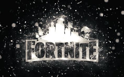 Download wallpapers Fortnite white logo, 4k, white neon lights ...