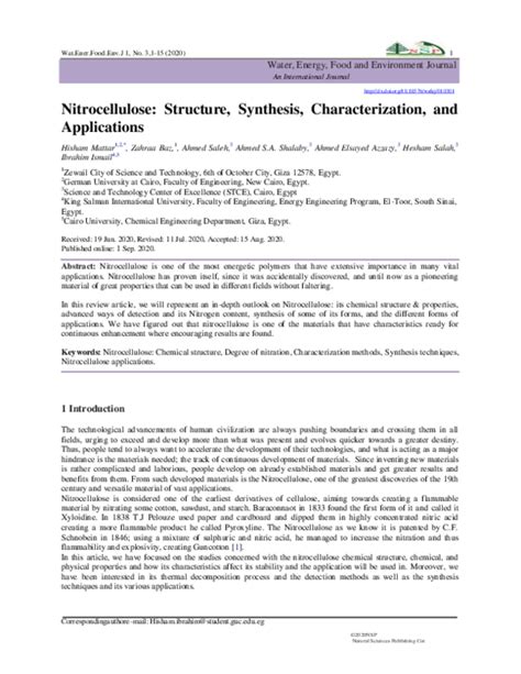 (PDF) Nitrocellulose: Structure, Synthesis, Characterization, and Applications | Ahmed Shalaby ...