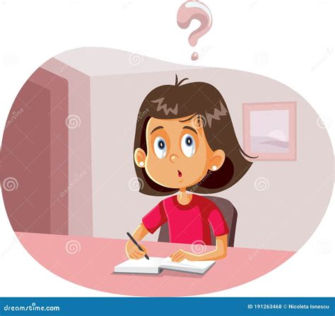 Student Girl Having Questions Doing Homework Vector Cartoon Stock Vector - Illustration of ...