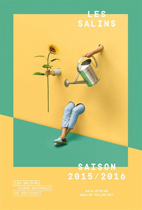 an advertisement for the salon, with a woman watering flowers on a yellow and green background