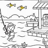 Fishing From A Dock Coloring Page · Creative Fabrica sketch template