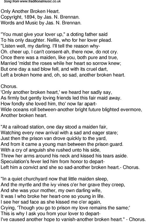 Old Time Song Lyrics for 45 Only Another Broken Heart