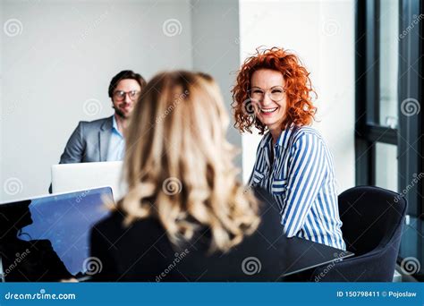 A Group of Young Business People with Laptop Sitting in an Office ...