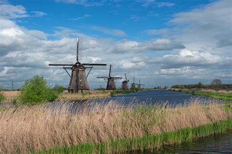 Historic Dutch Windmills, Kinderdijk, Netherlands Stock Photo - Image ...