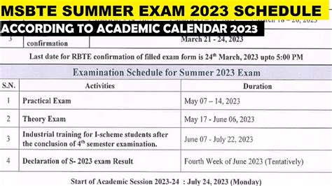 MSBTE Exam Summer-2023 Schedule according to Academic Calendar - YouTube