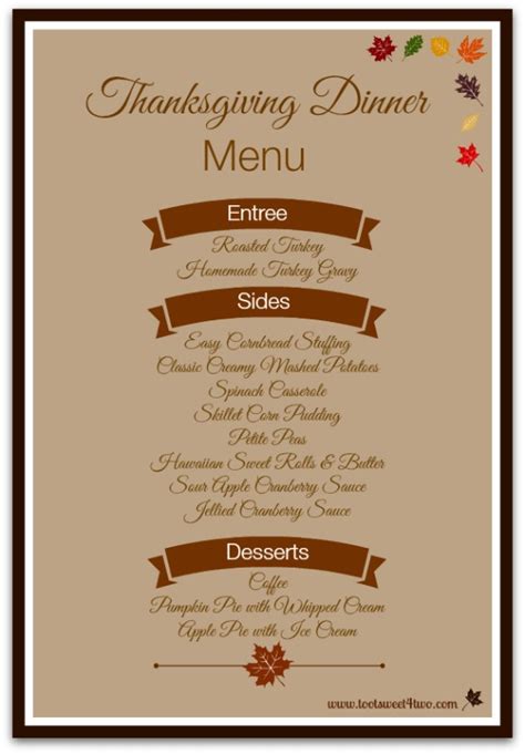 Traditional Thanksgiving Dinner Menu List