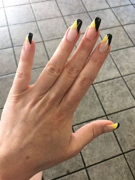 new nails coffin square shape yellow black tip summer 2017 | Coffin ...