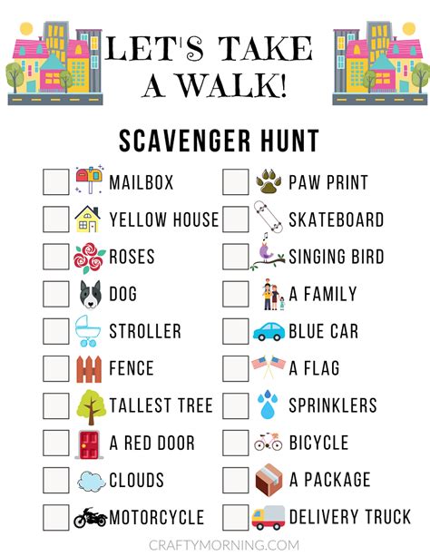 Neighborhood Scavenger Hunt Game Sheet - Crafty Morning