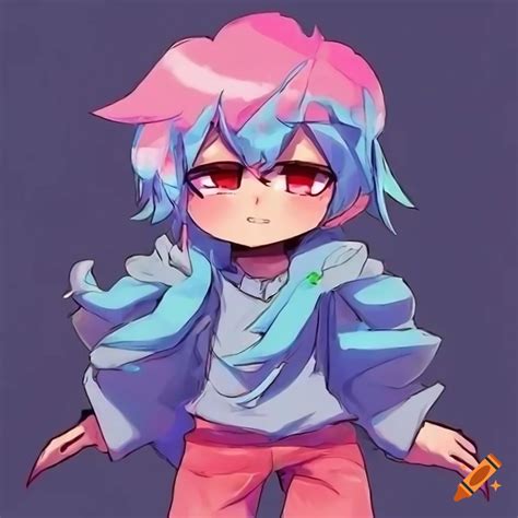 Anime chibi character with light blue and pink hair
