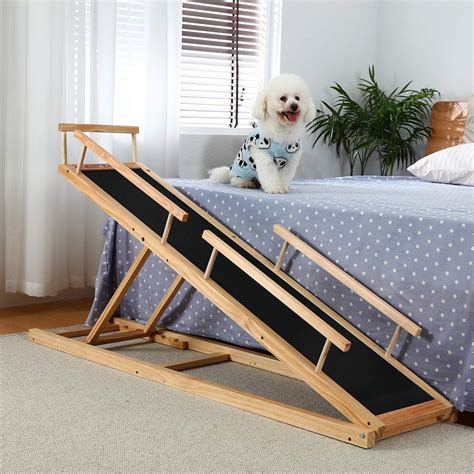 Pet Supplies MDBT Dog Bed Ramp 2.0 for Small Dogs 59 in Wood Pet Safety Ramps with PAWGRIP Anti ...