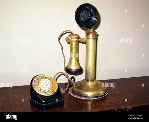 Antique old fashioned retro brass candlestick telephone a 1920's phone design stock photo Stock ...