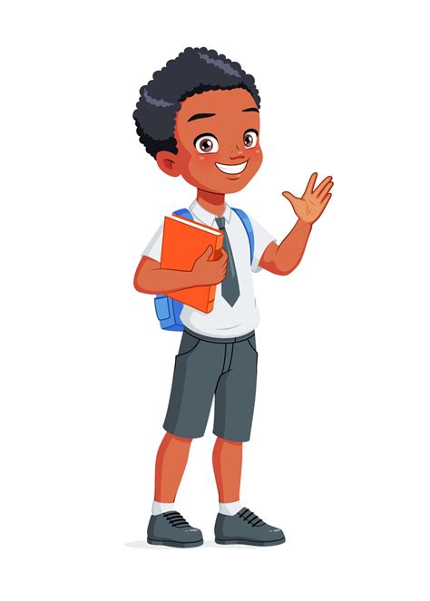 African American school boy greeting cartoon vector illustration ...