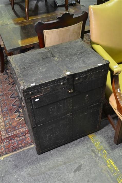 Lot - Antique German Timber and Metal Bound Trunk, by Fried(rich) Haug Kofferfabrik Pforzheim