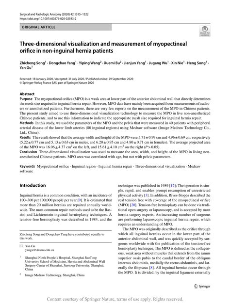 Three-dimensional visualization and measurement of myopectineal orifice ...