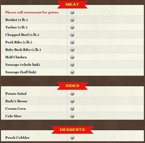 Rudy's Country Store and Bar-B-Q Menu - Urbanspoon/Zomato