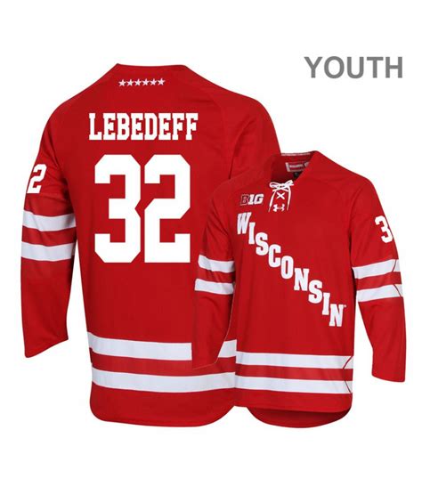 Men's Under Armour Wisconsin Badgers 32 Daniel Lebedeff Red Hockey Jersey