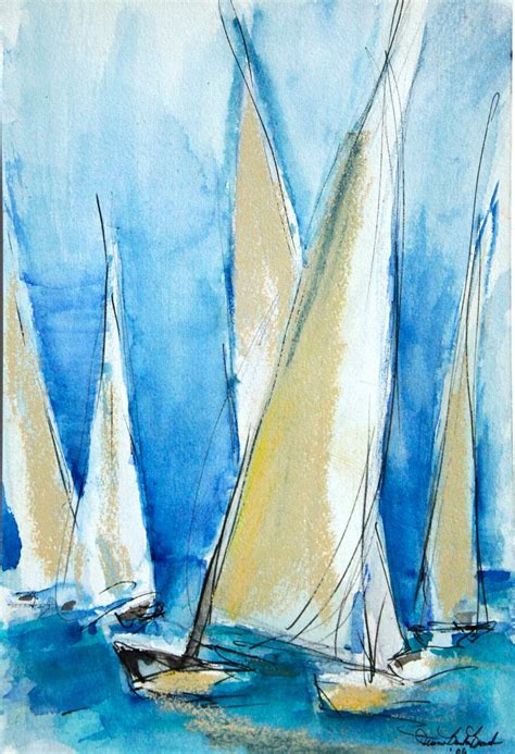 White Sailboats on a Blue Sky Print of Watercolor | Pastel, Blue skies and Gabriel