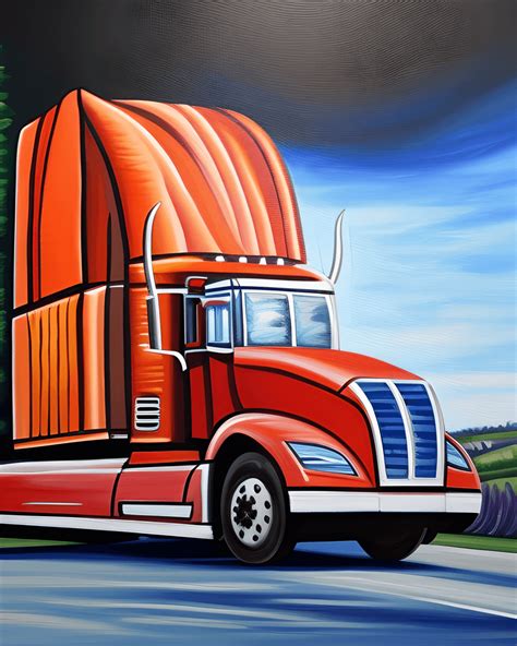 Semi Truck Driving Painting · Creative Fabrica