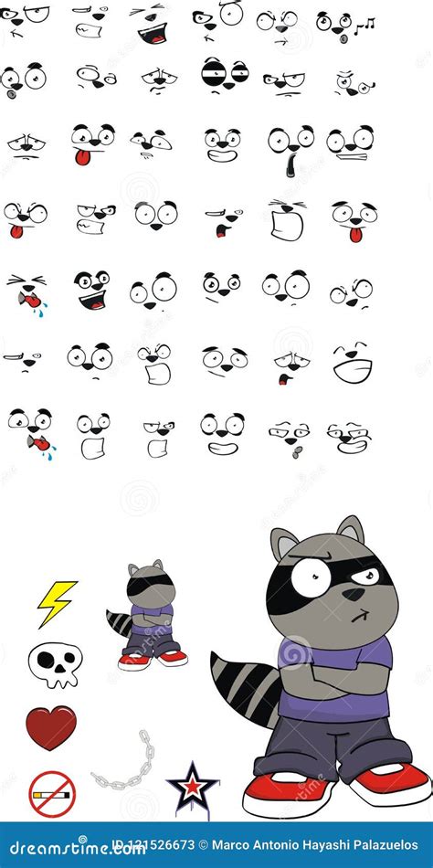 Incredulous Raccoon Kid Cartoon Expressions Set Stock Vector - Illustration of emoji, think ...