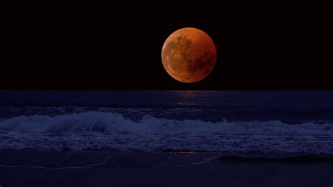 Full Moon Eclipse Sea Surf Horizon 4K HD Wallpapers | HD Wallpapers ...