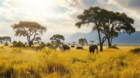 African Savannah with Animals Stock Photo - Image of africa, young ...