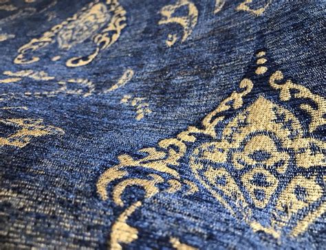 SWATCH Designer Upholstery Chenille Velvet Fabric - Blue Gold | www.fancystylesfabric.com