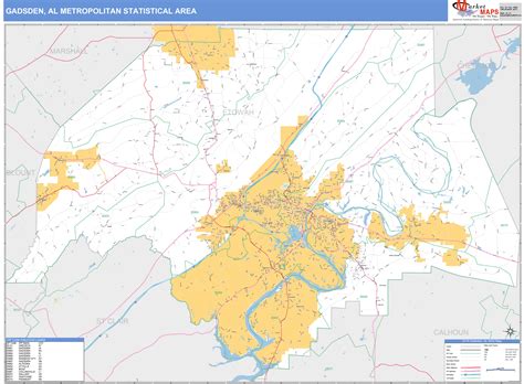 Gadsden, AL Metro Area Wall Map Basic Style by MarketMAPS