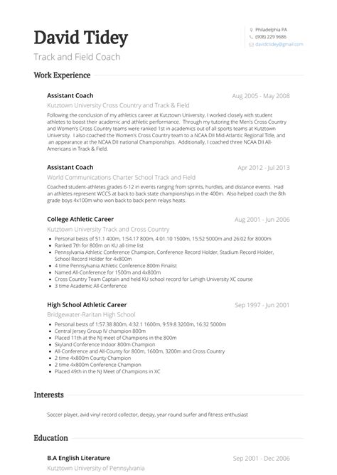 Assistant Coach - Resume Samples and Templates | VisualCV