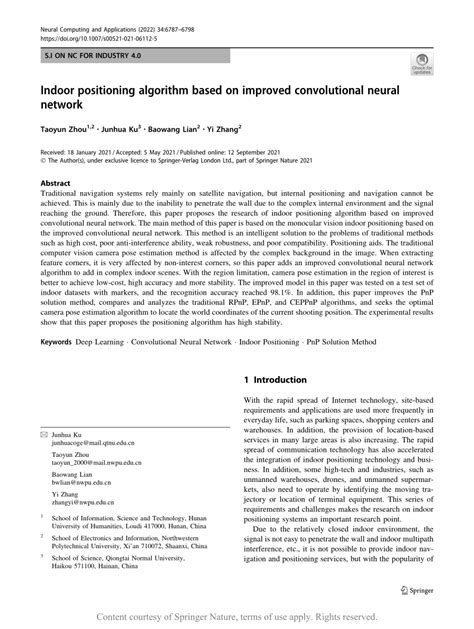 Indoor positioning algorithm based on improved convolutional neural ...