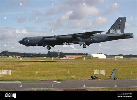 Fairford, UK. 12th July, 2023. An American Boeing B-52 Stratofortress Strategic Bomber arrives ...