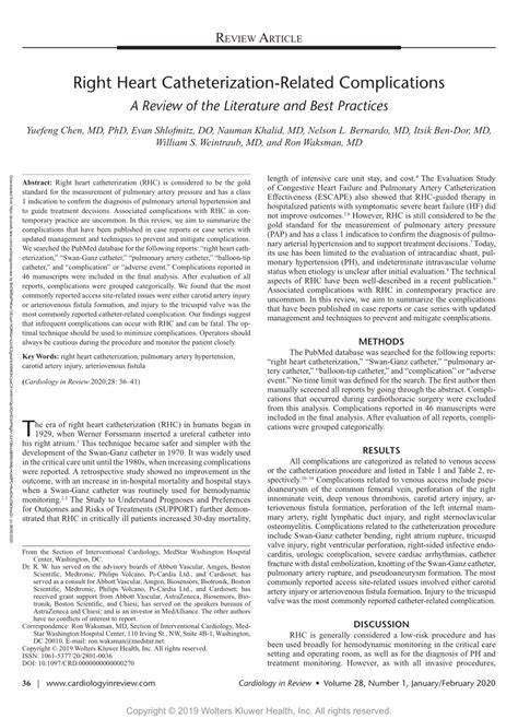 (PDF) Right Heart Catheterization-Related Complications: A Review of ...