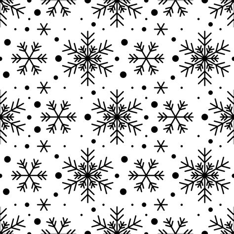 Seamless pattern with black snowflakes on white background. Festive winter traditional ...