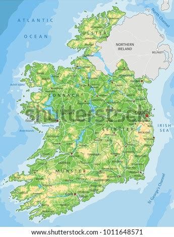 Detailed Ireland Physical Map Stock Vector 1011648571 - Shutterstock