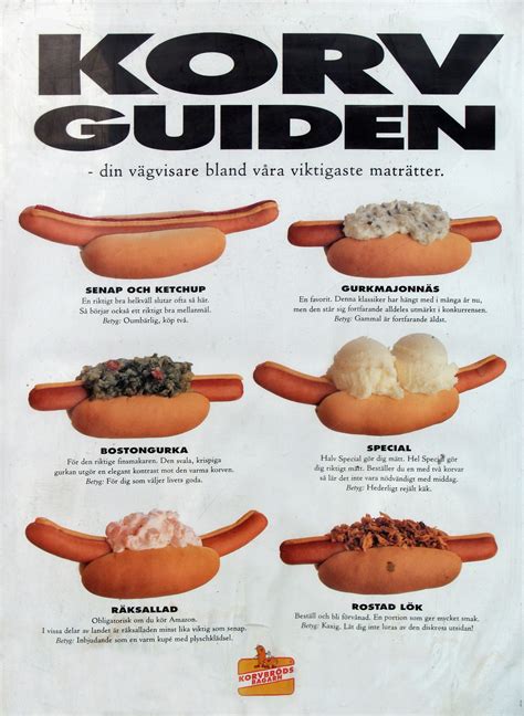 KORV GUIDEN, guide to Swedish hotdogs. yes, that is shrimp salad, mashed potatos and cucumber ...