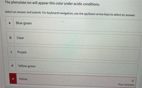 Solved The phenolate ion will appear this color under acidic | Chegg.com