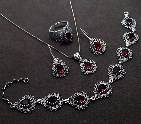 Ethnic Filigree Jewelry Set Made of Sterling Silver, Necklace, a Pair ...