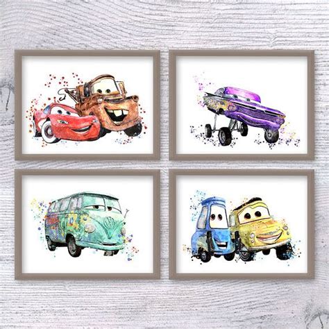 Cars Print Set of 4 Cars Poster Lightning Mcqueen Print - Etsy | Disney cars room, Car themed ...