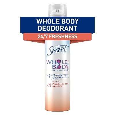 Secret Whole Body Aluminum Free Deodorant Spray - Peach & Vanilla - 3 ...