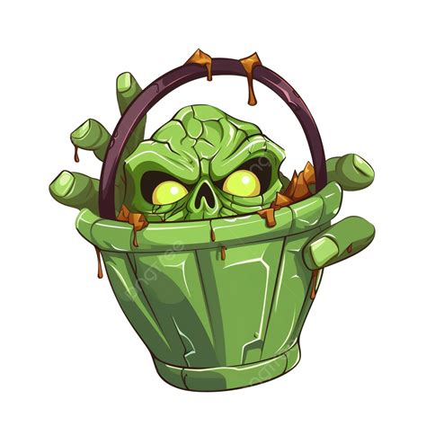 Green Zombie Hand Holding Halloween Pumpkin Basket, Flat Style Vector ...