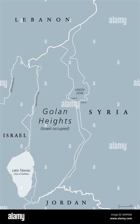 Golan Heights. political map with borders. A region in the Levant. Area ...