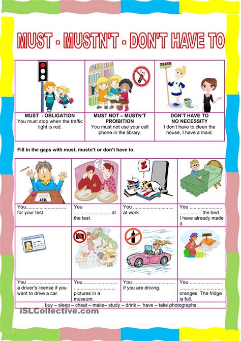 Modals - Must | English activities, Esl elementary, Elementary activities