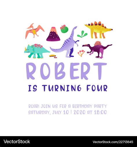 Baby birthday invitation card with funny dinosaur Vector Image