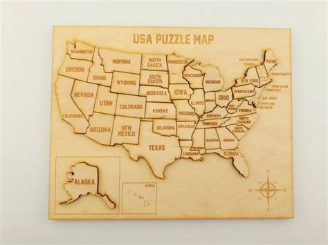 United States Map Wood Puzzle Laser Engraved USA Geography - Etsy | Map puzzle, Map, World map game