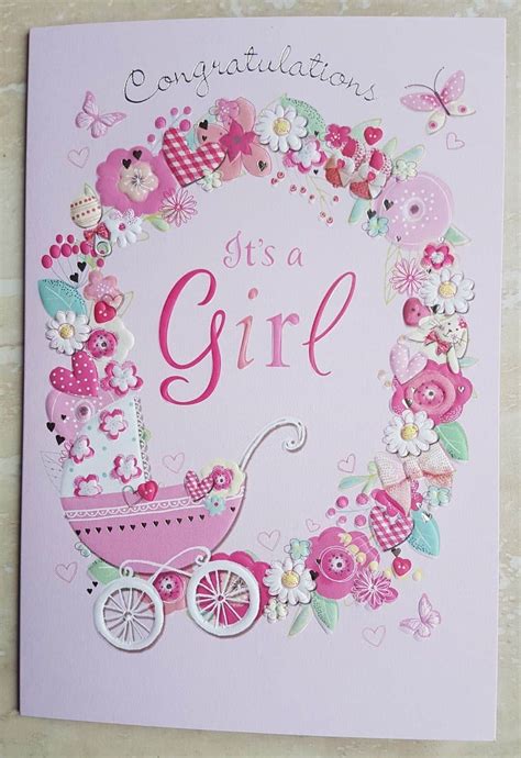 New Baby Girl Card With Embossed ITS A GIRL Design | eBay